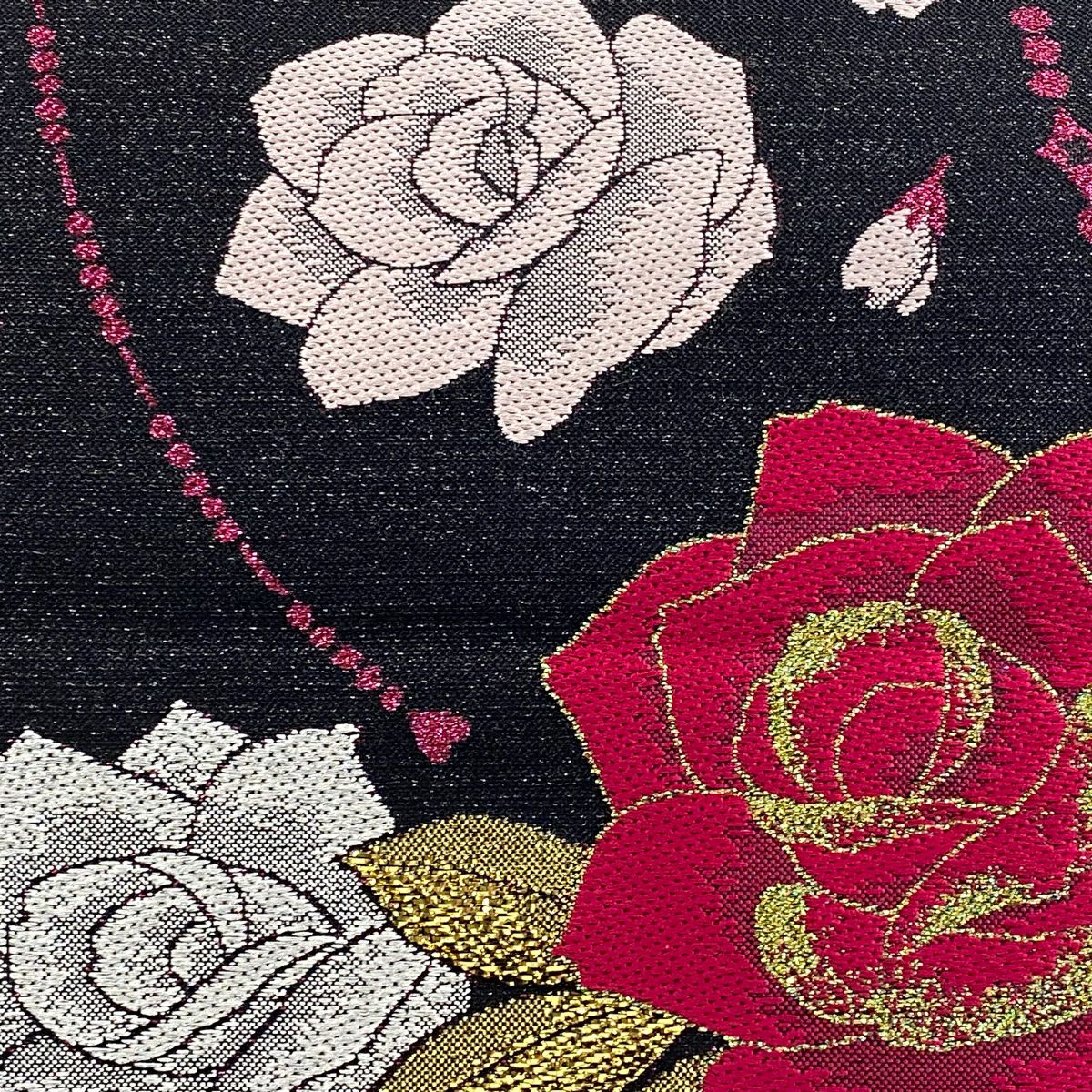 【庫存清倉】 【美品】 袋帶 名品級 薔薇 櫻花 金金箔 黑 六通 純蠶絲