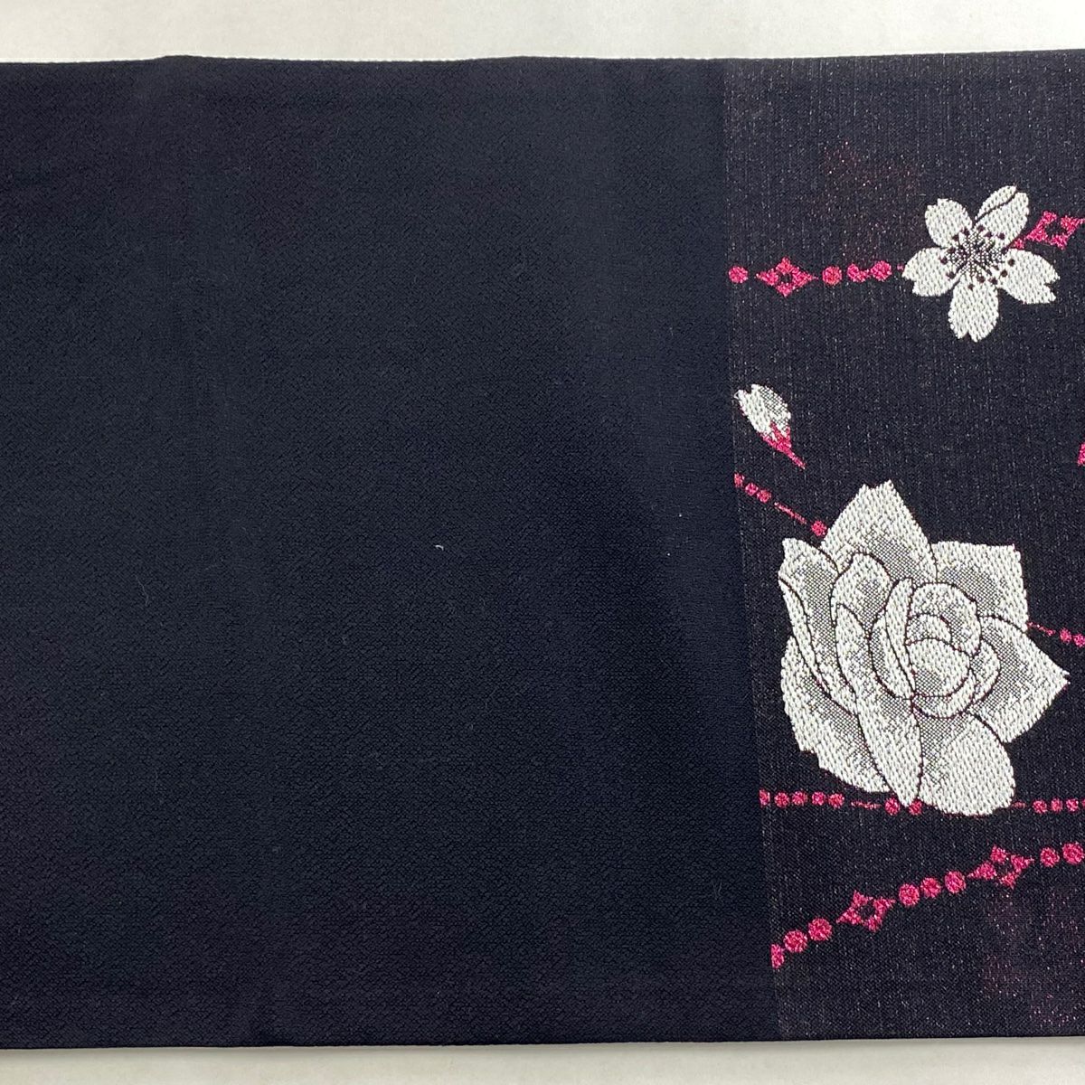 【庫存清倉】 【美品】 袋帶 名品級 薔薇 櫻花 金金箔 黑 六通 純蠶絲