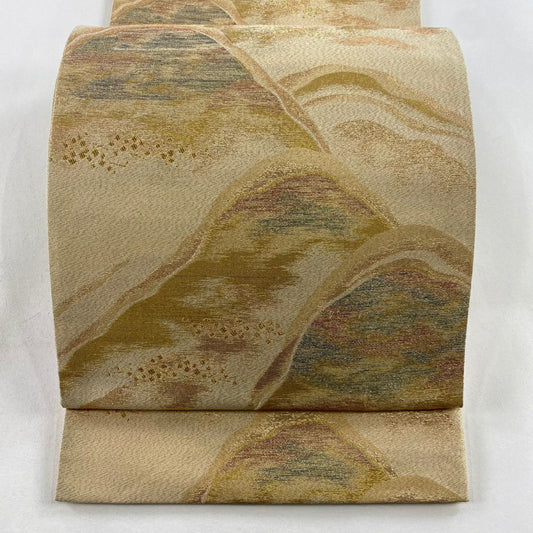袋帶 秀品級 貴藤織 山並 霞 金金箔 金絲 金色 六通 純蠶絲
