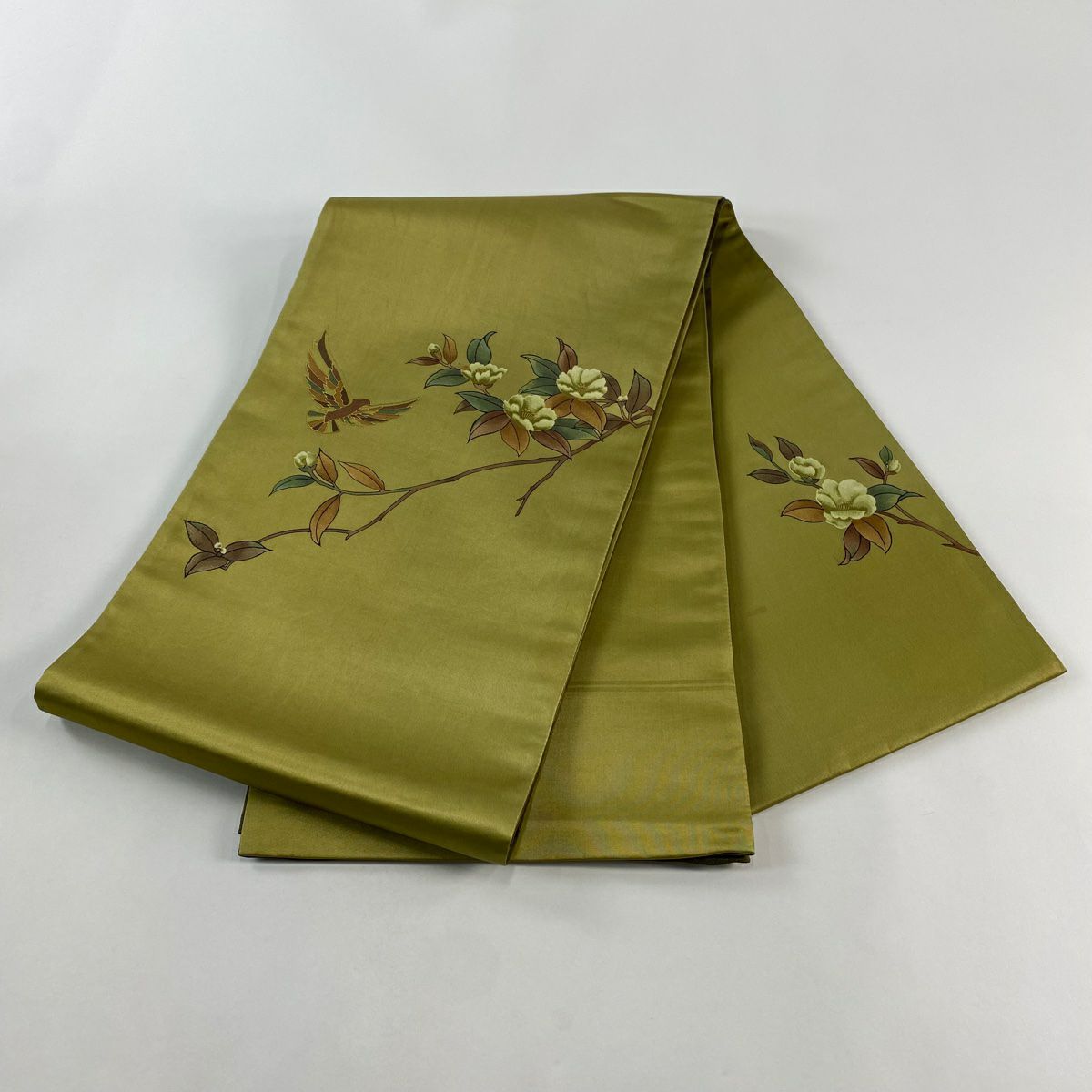 袋帶 秀品級 枝花 鳥 金金箔 金銀彩 鶯 深藍色 純蠶絲