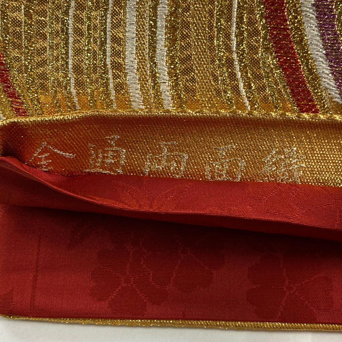 【美品】 袋帶 秀品級 幾何學 金金箔 金色 六通 純蠶絲