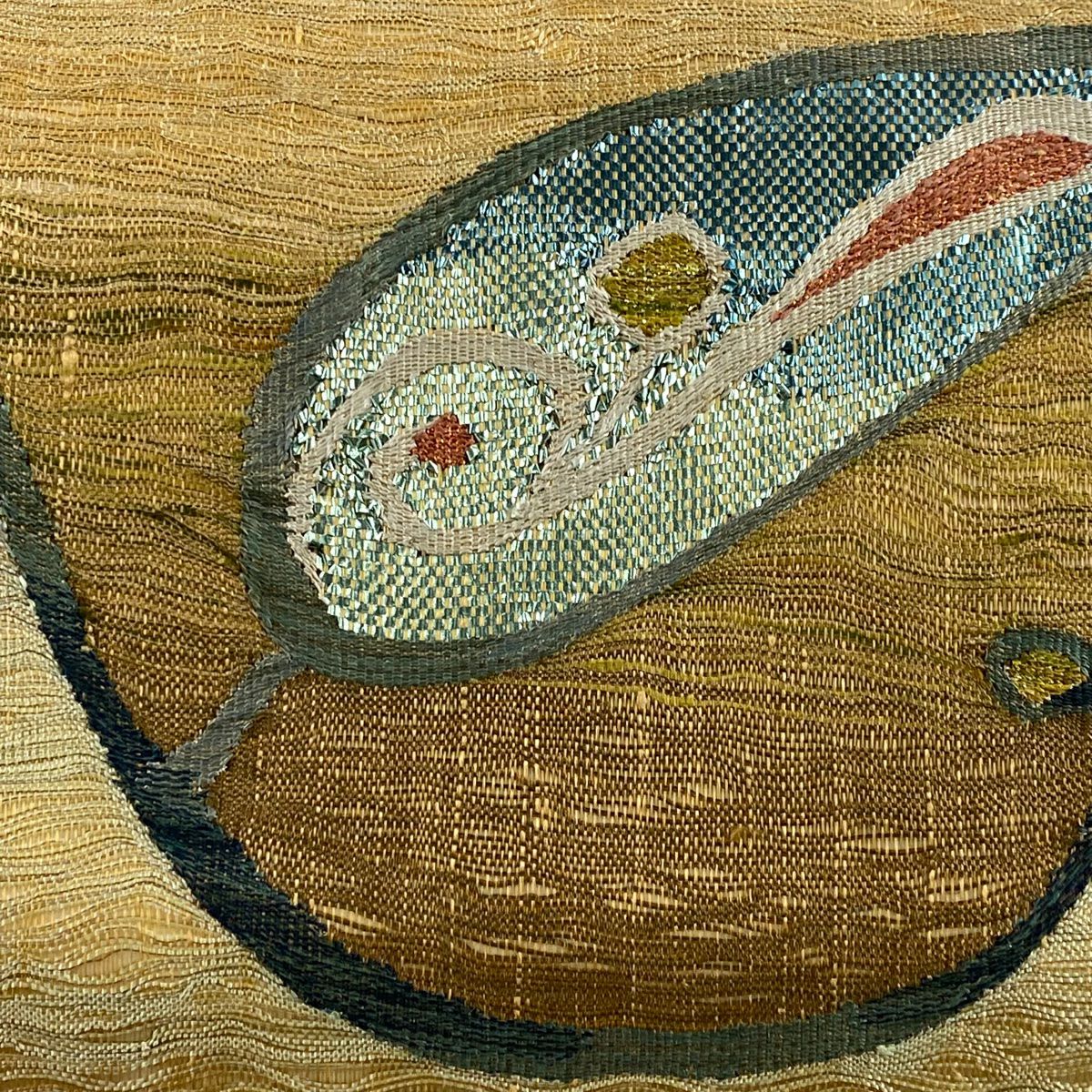 【美品】 袋帶 秀品級 葉紋 金金箔 金絲 淺茶 紋樣 純蠶絲