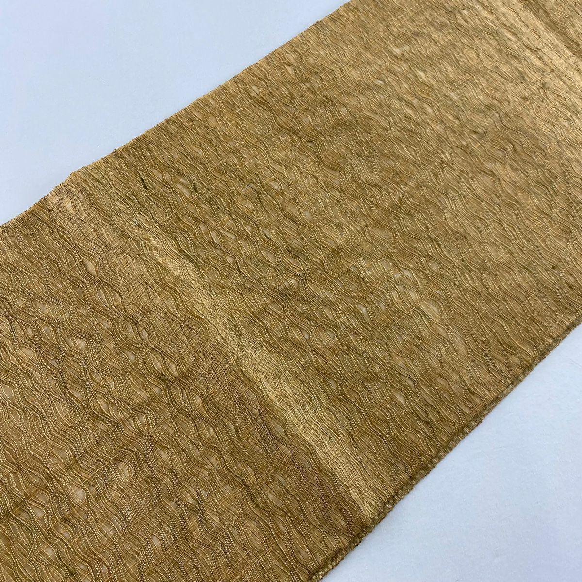 【美品】 袋帶 秀品級 葉紋 金金箔 金絲 淺茶 紋樣 純蠶絲