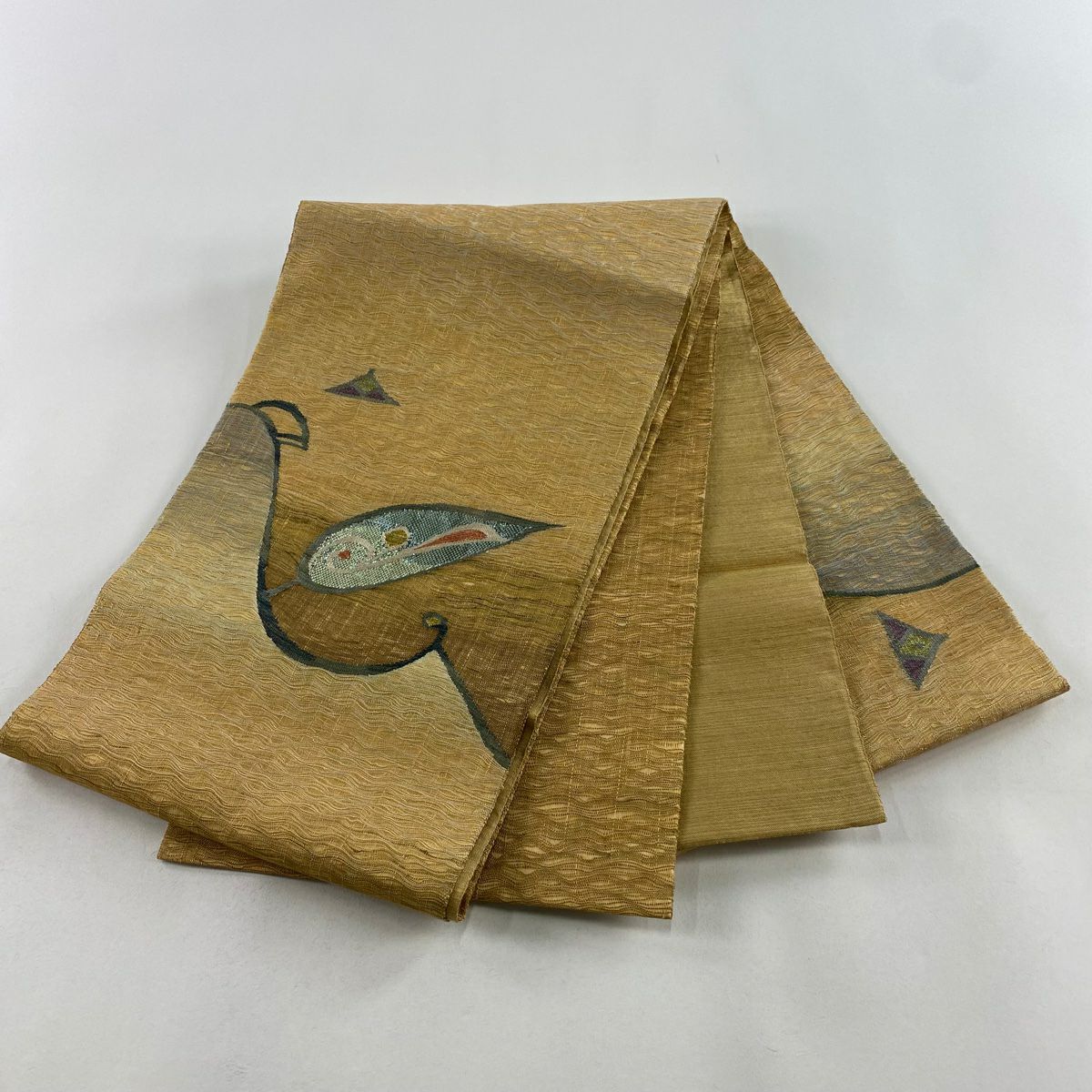 【美品】 袋帶 秀品級 葉紋 金金箔 金絲 淺茶 紋樣 純蠶絲