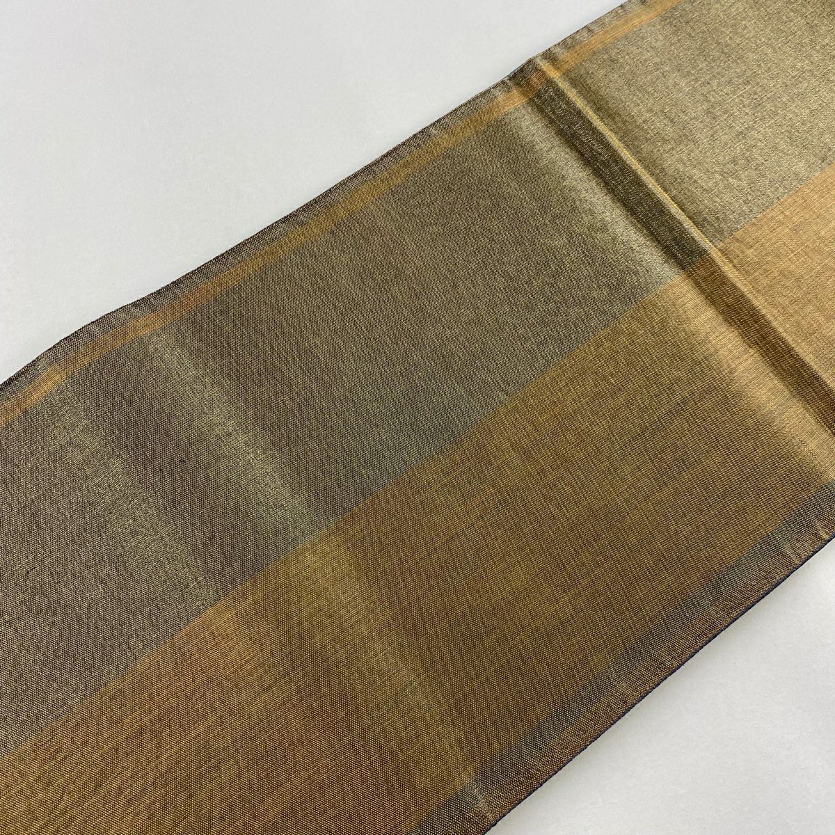 袋帶 秀品級 幾何學 金絲 金金箔 茶 お太鼓圖案 純蠶絲