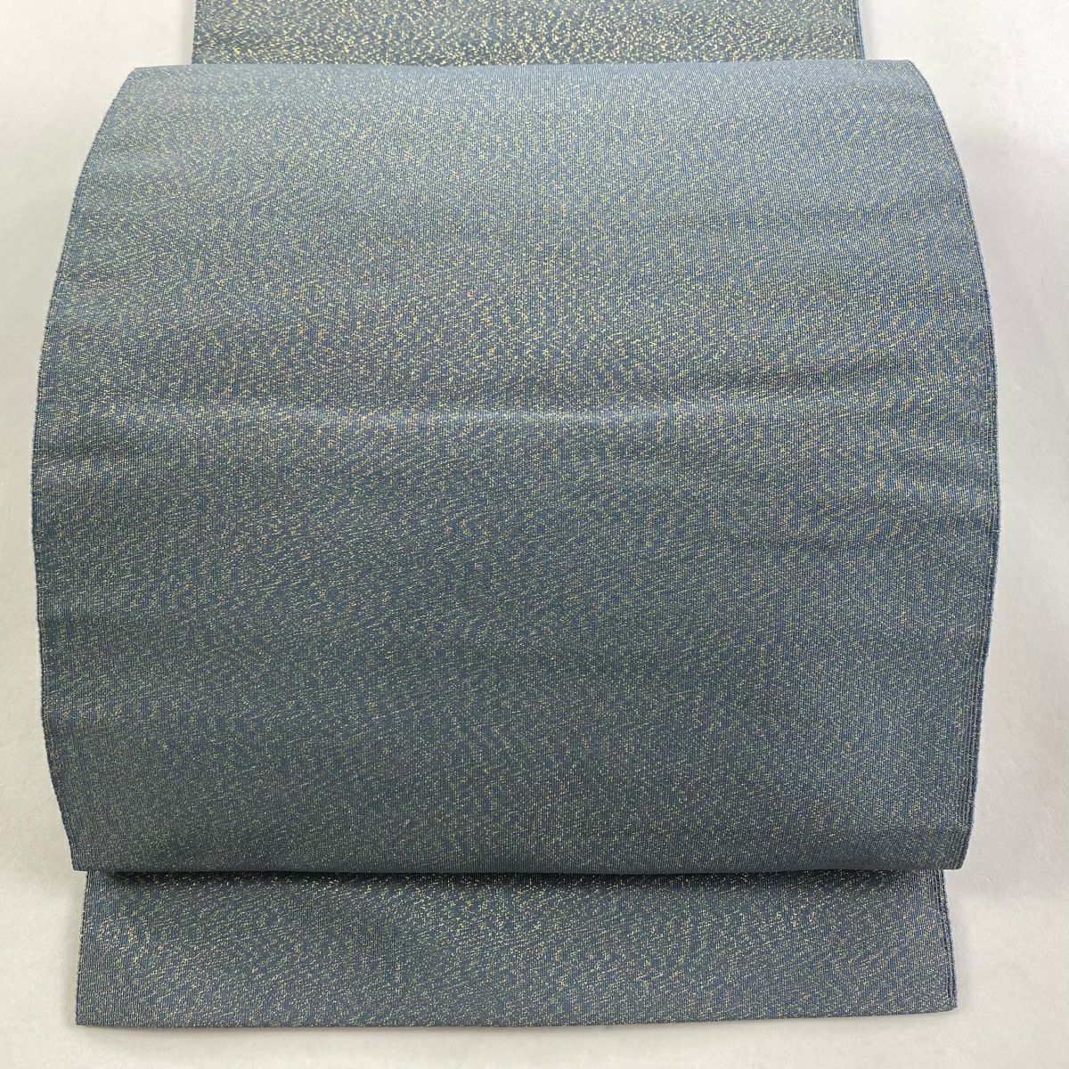 【美品】 名古屋帶 名品級 松樹葉仕立 雙層八寸名古屋帶 金通 灰綠 純蠶絲
