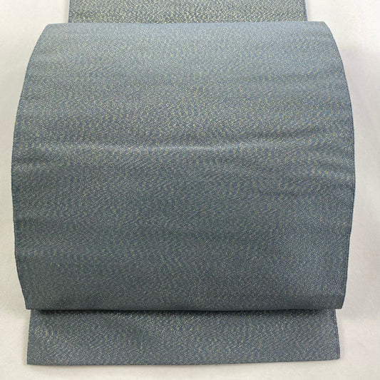 【美品】 名古屋帶 名品級 松樹葉仕立 雙層八寸名古屋帶 金通 灰綠 純蠶絲
