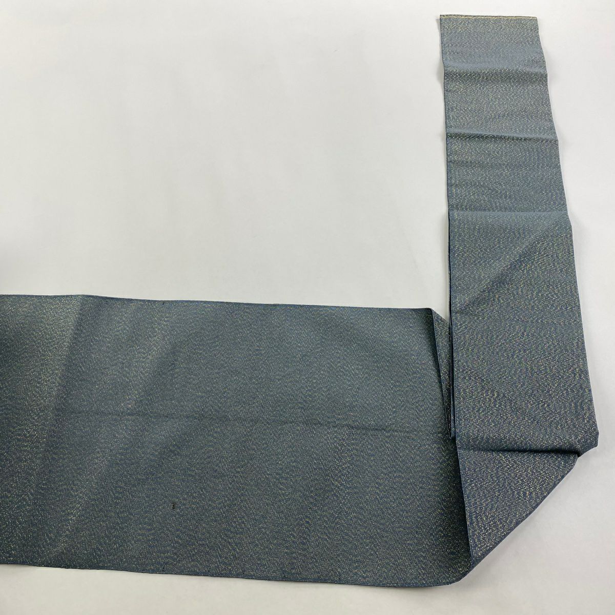 【美品】 名古屋帶 名品級 松樹葉仕立 雙層八寸名古屋帶 金通 灰綠 純蠶絲