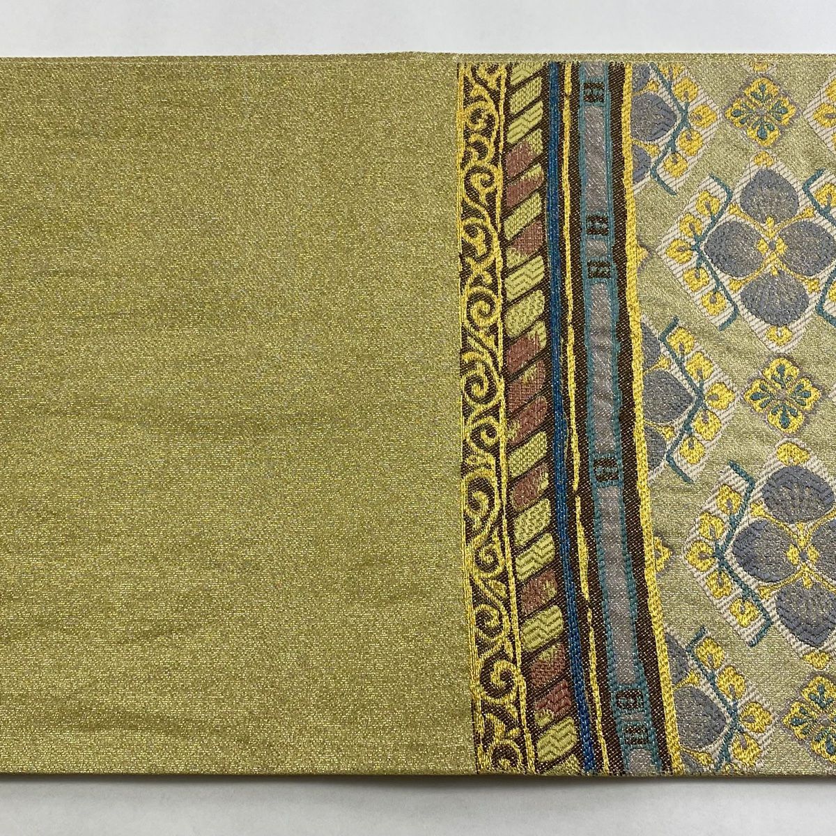 【庫存清倉】 【美品】 袋帶 名品級 圓文 草花紋 金絲 金金箔 金色 六通 純蠶絲