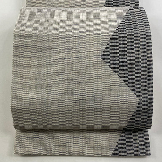 【庫存清倉】 【美品】 袋帶 名品級 幾何圖案 拉麵線 灰色 六通 純蠶絲