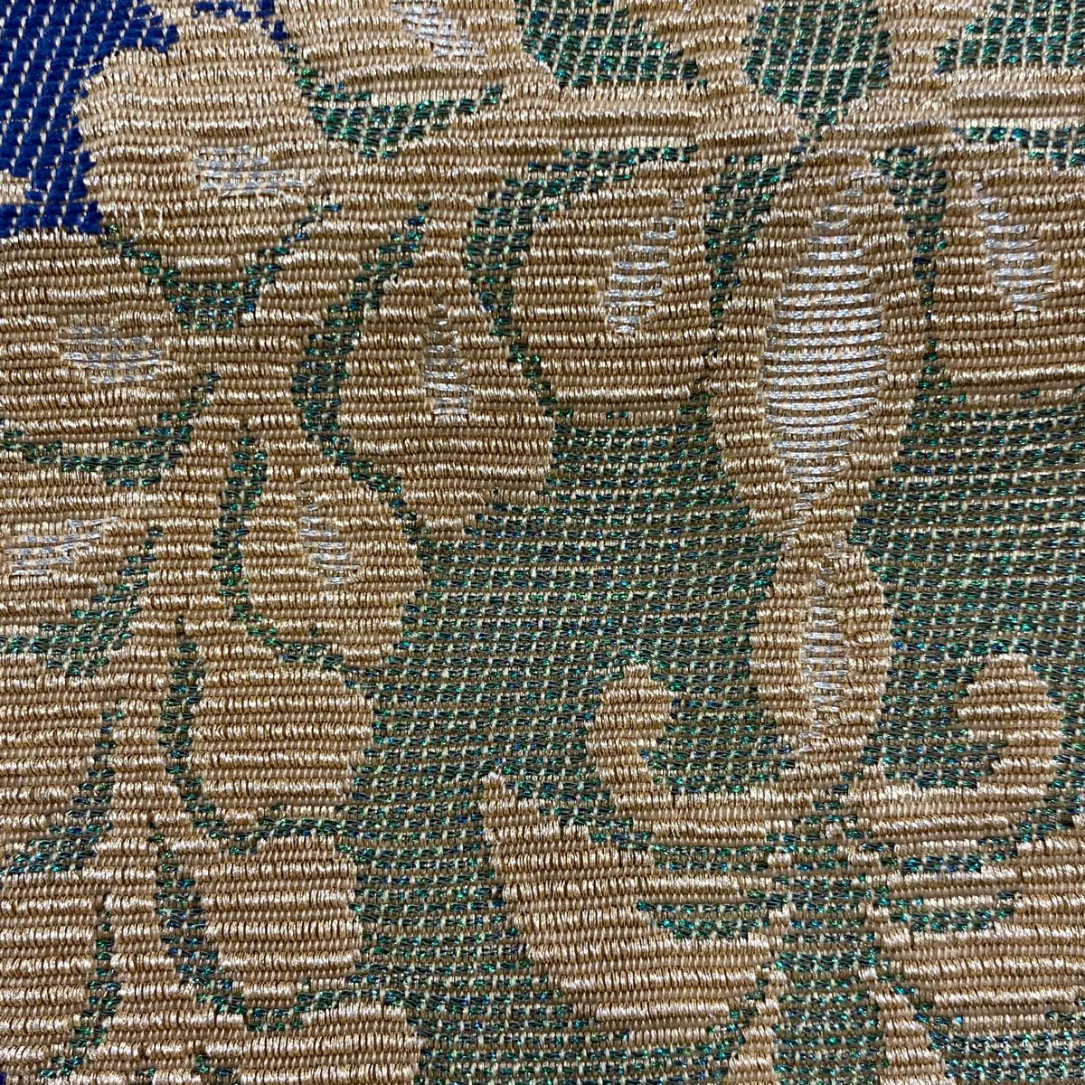 袋帶 逸品級 七寶 有職紋樣 金銀絲 輪奈織 青灰 紋樣 純蠶絲