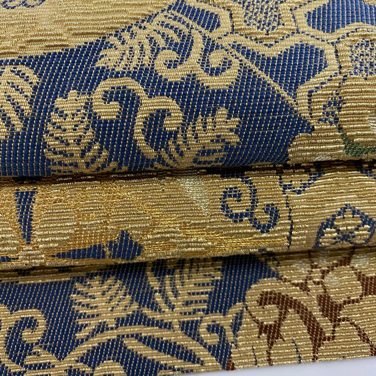 袋帶 逸品級 七寶 有職紋樣 金銀絲 輪奈織 青灰 紋樣 純蠶絲