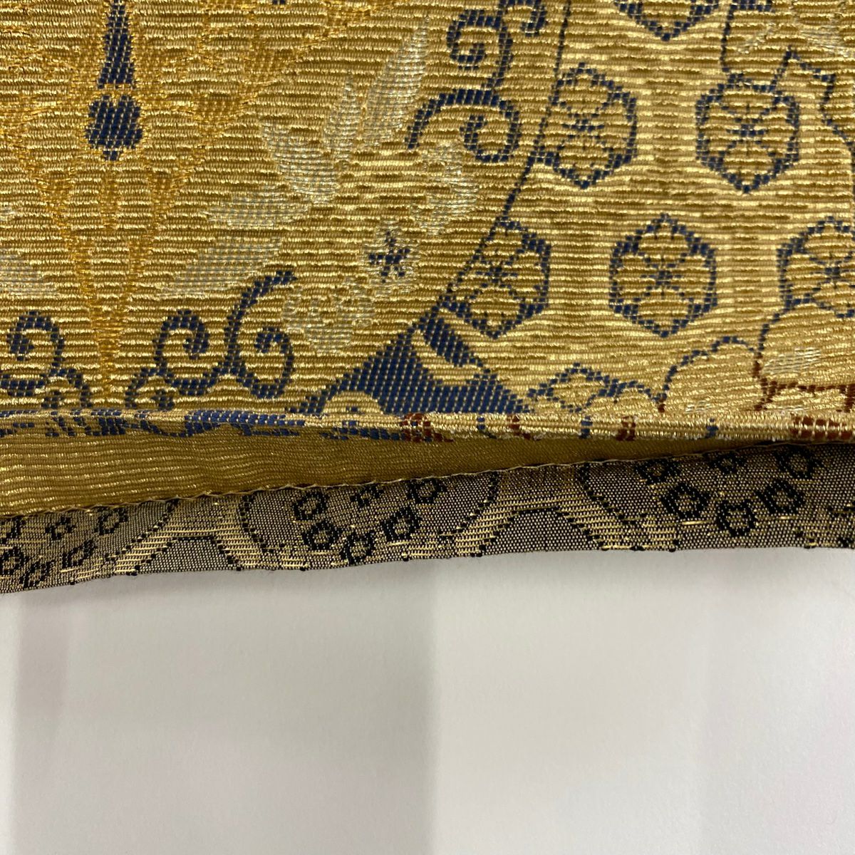 袋帶 逸品級 七寶 有職紋樣 金銀絲 輪奈織 青灰 紋樣 純蠶絲
