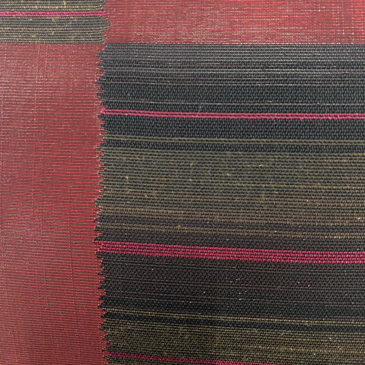 【美品】 袋帶 逸品級 洛陽織物 有落款 變化市松樹 紋理 彩色金金箔 深紅色 六通 純蠶絲