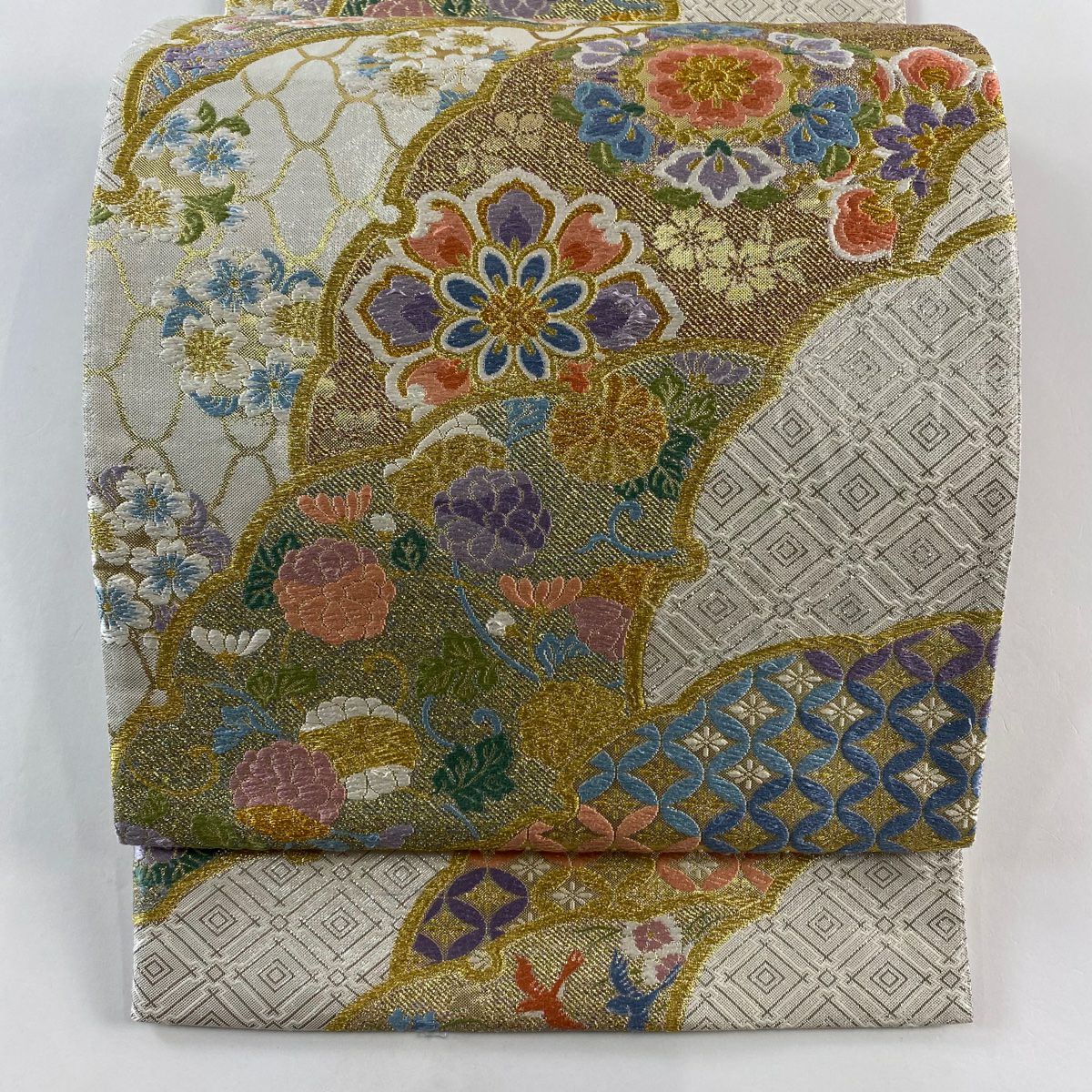 袋帶 秀品級 華紋 七寶 金絲 金金箔 金 六通 純蠶絲