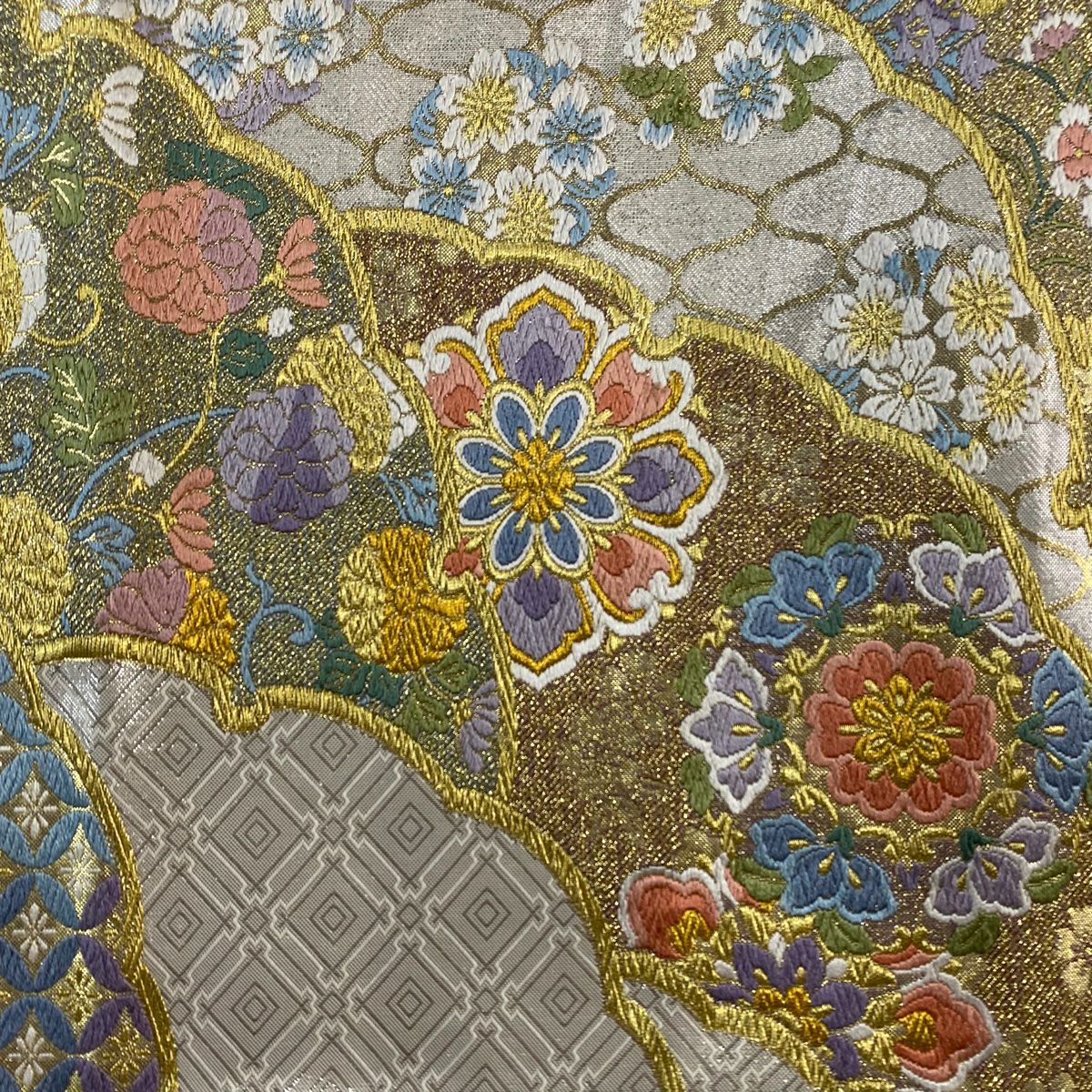 袋帶 秀品級 華紋 七寶 金絲 金金箔 金 六通 純蠶絲