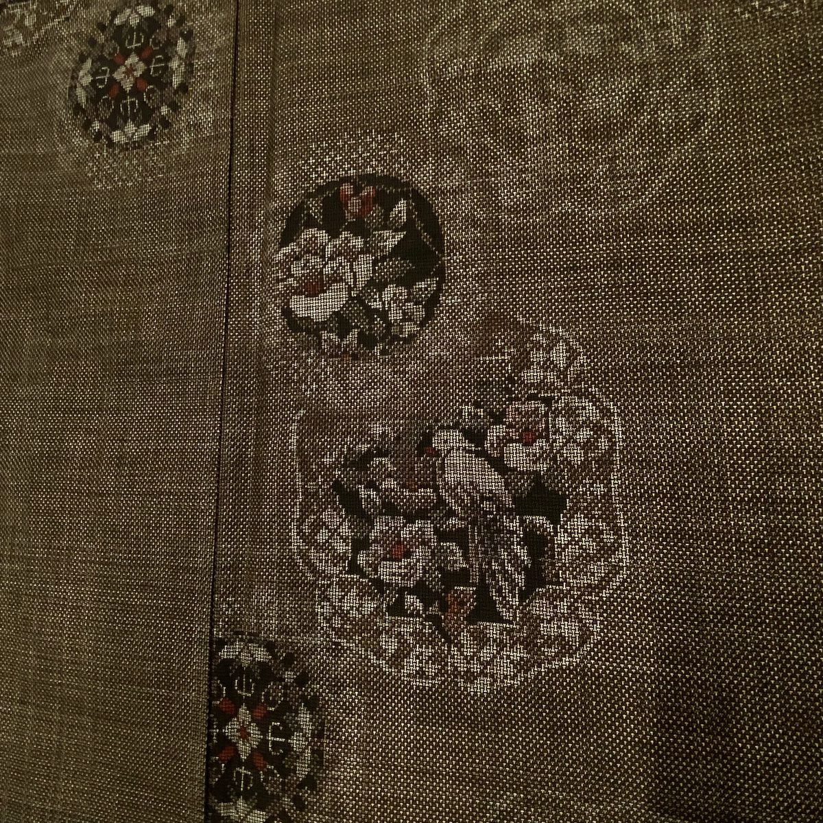 【美品】 紬織 身長153cm 袖長64cm M 雙層 鳥 枝花 焦茶 純蠶絲 秀品級
