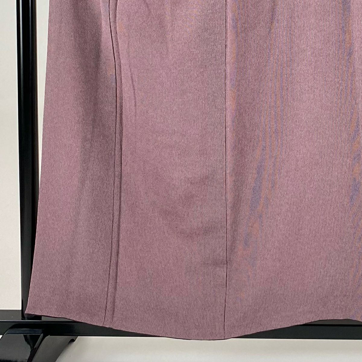 【美品】 小紋 身長156cm 袖長65cm M 雙層 落款あり 縞 縮緬 紫 純蠶絲 秀品級