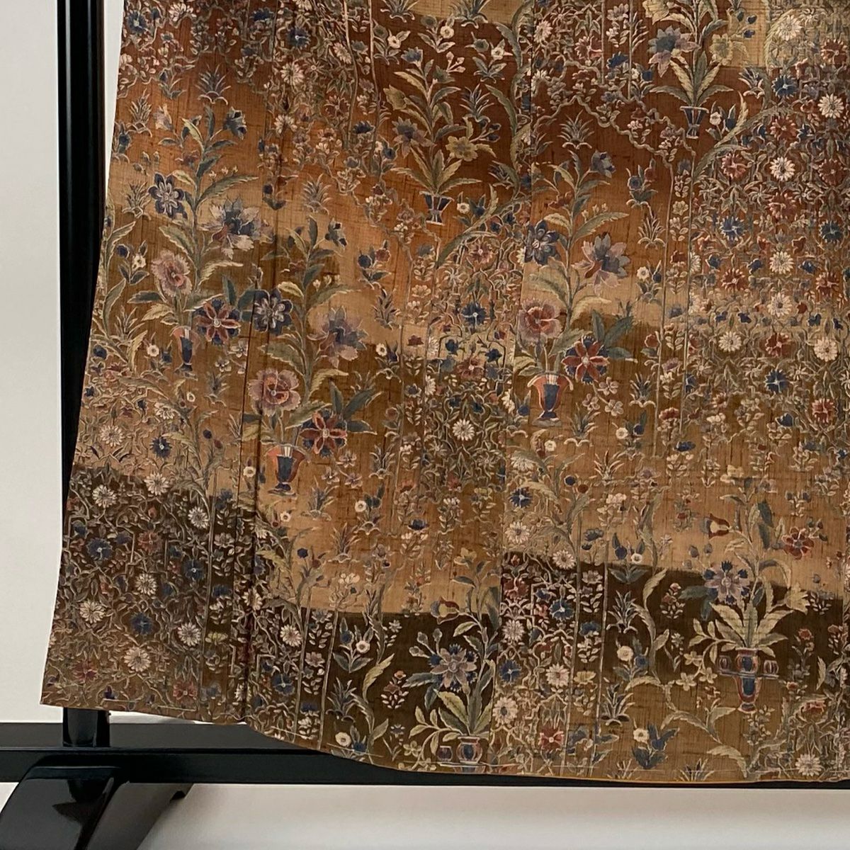 【美品】訪問服 身長159cm 袖長62.5cm S 雙層 紬織織 草花紋紋 霞 茶 純蠶絲 秀品級