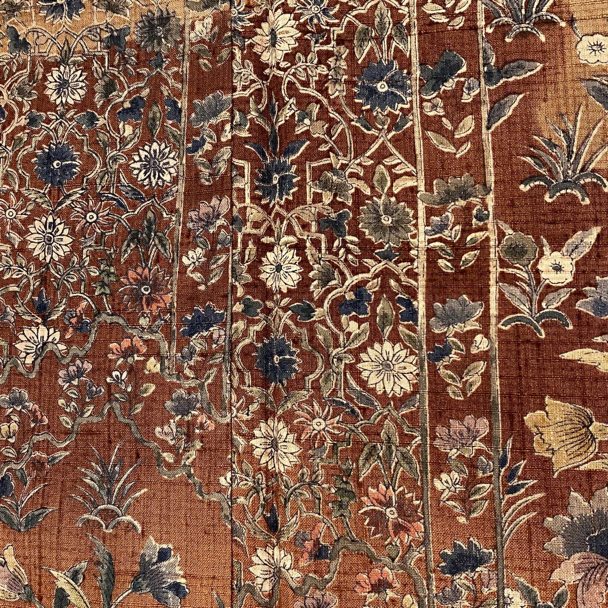 【美品】訪問服 身長159cm 袖長62.5cm S 雙層 紬織織 草花紋紋 霞 茶 純蠶絲 秀品級