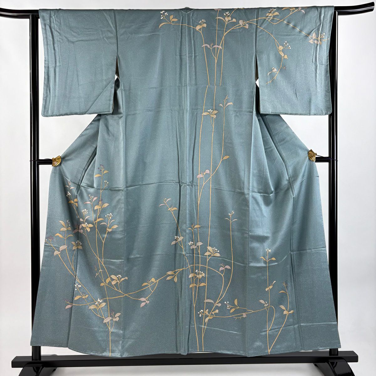 訪問服 身長155cm 袖長63cm S 雙層 大和 枝花 金銀彩 灰綠 純蠶絲 秀品級