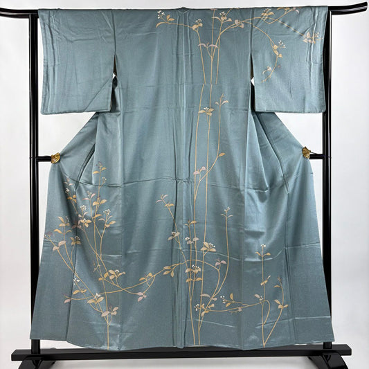 訪問服 身長155cm 袖長63cm S 雙層 大和 枝花 金銀彩 灰綠 純蠶絲 秀品級