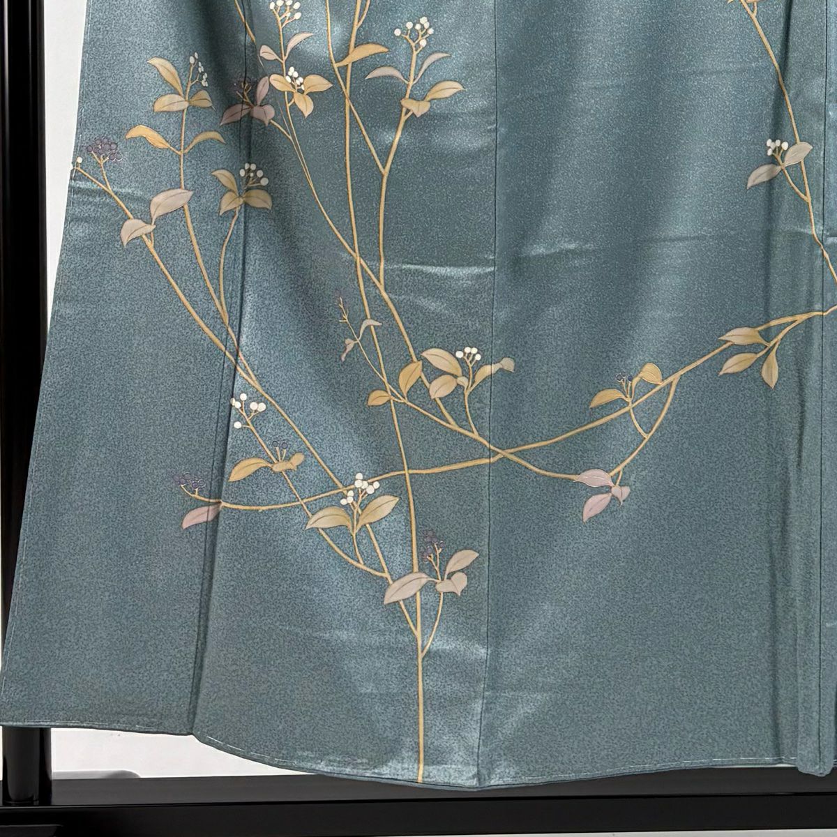 訪問服 身長155cm 袖長63cm S 雙層 大和 枝花 金銀彩 灰綠 純蠶絲 秀品級