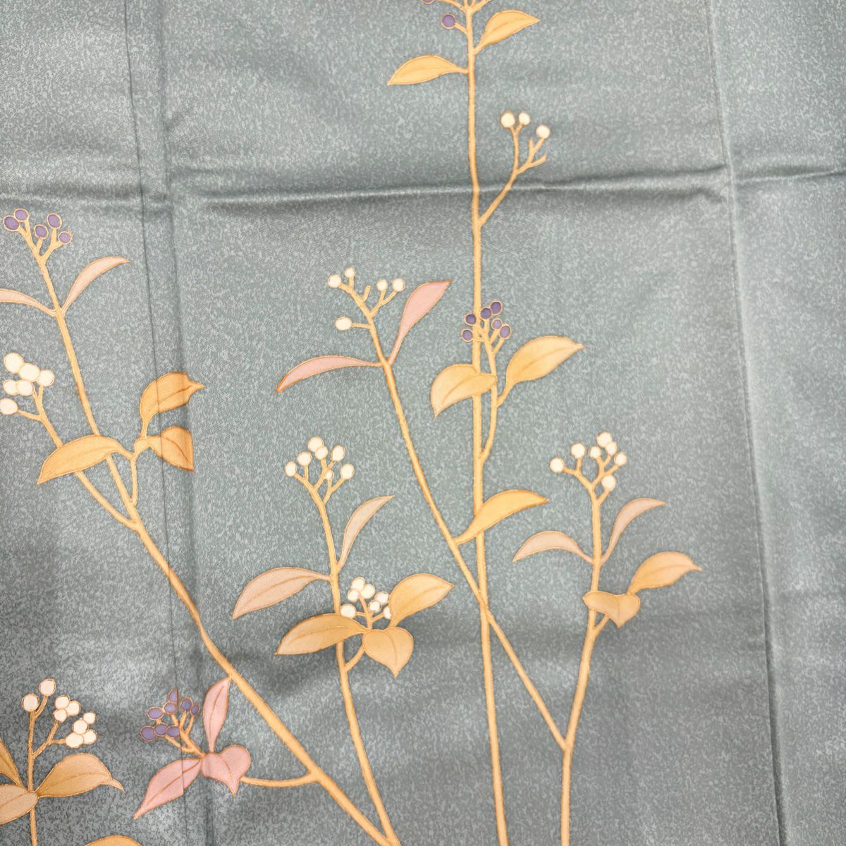 訪問服 身長155cm 袖長63cm S 雙層 大和 枝花 金銀彩 灰綠 純蠶絲 秀品級