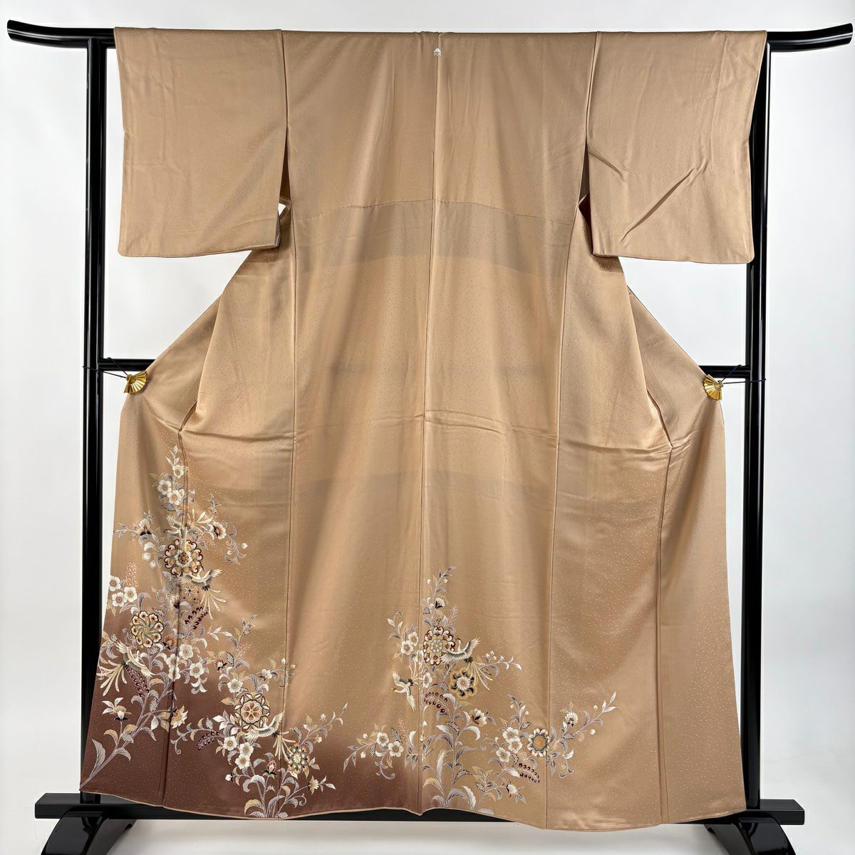 【美品】 付下 身長159cm 袖長63cm S 雙層 華紋 鳥 金銀彩 漸層 薄茶 純蠶絲 秀品級 一つ紋