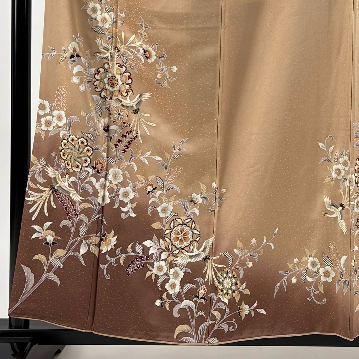 【美品】 付下 身長159cm 袖長63cm S 雙層 華紋 鳥 金銀彩 漸層 薄茶 純蠶絲 秀品級 一つ紋