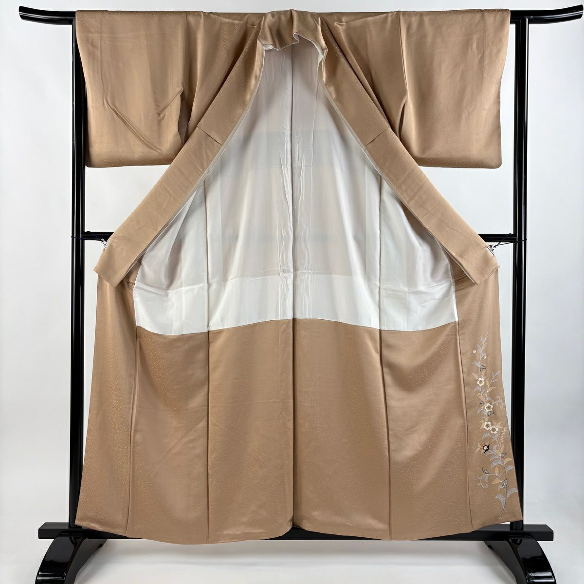 【美品】 付下 身長159cm 袖長63cm S 雙層 華紋 鳥 金銀彩 漸層 薄茶 純蠶絲 秀品級 一つ紋