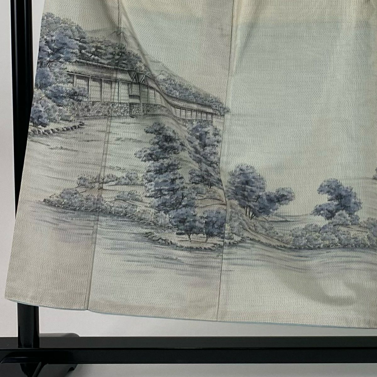 付下 身長154cm 袖長64.5cm M 雙層 落款有 風景 京都御所 灰白 純蠶絲 秀品級
