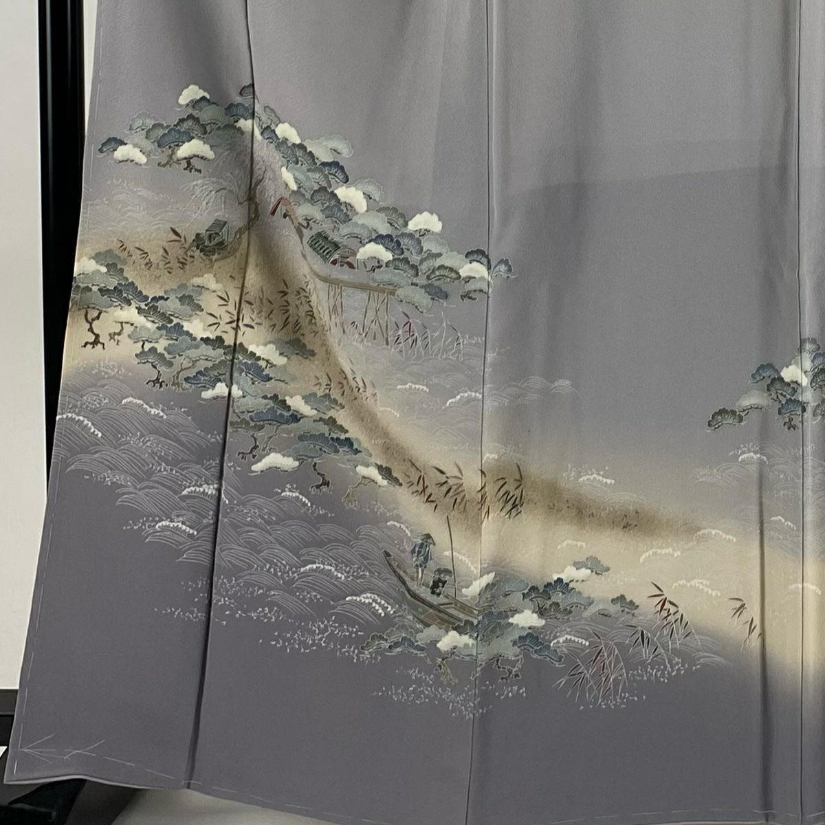 訪問服 身長164cm 袖長66cm M 雙層 松樹 波 金銀彩 灰紫 純蠶絲 秀品級