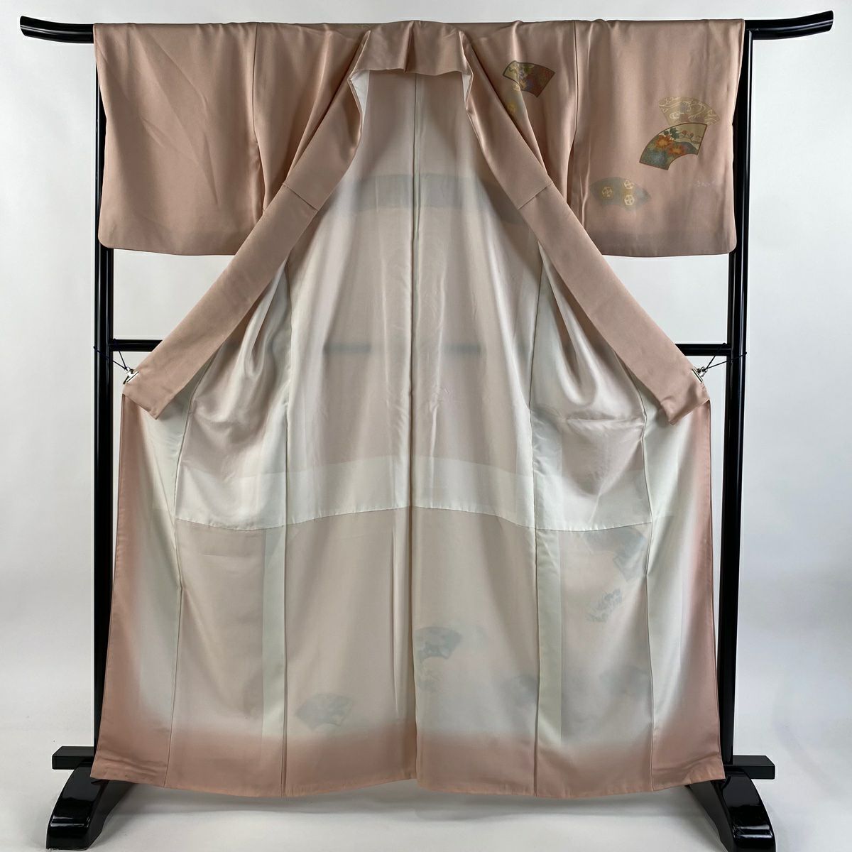 付下 身長162cm 袖長66cm M 雙層 扇子面 霞 金銀彩 金絲 粉紅 純蠶絲 優品級