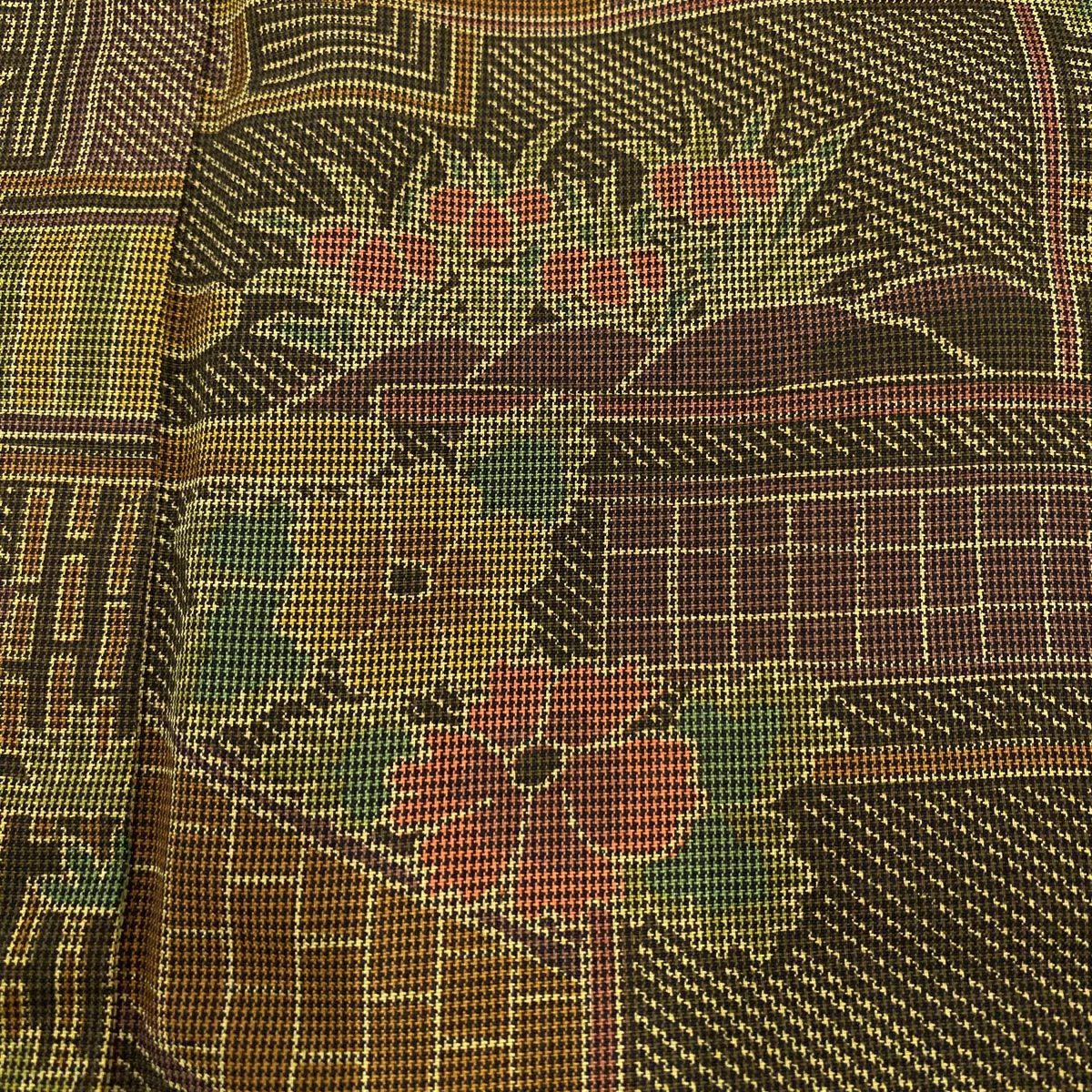 【美品】 紬織 身長153cm 袖長62.5cm S 雙層 霞 草花紋紋 焦茶 純蠶絲 優品級