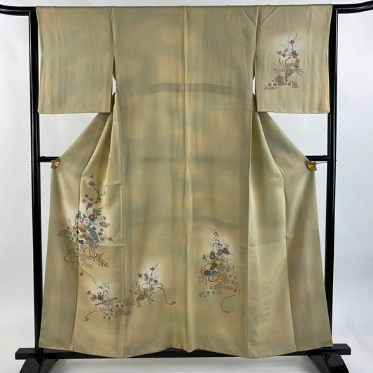 付下 身長156cm 袖長63.5cm S 雙層 桧扇子 龜甲 金銀彩 漸層 米色 純蠶絲 優品級