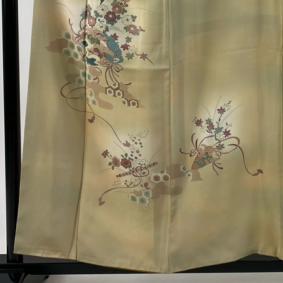 付下 身長156cm 袖長63.5cm S 雙層 桧扇子 龜甲 金銀彩 漸層 米色 純蠶絲 優品級