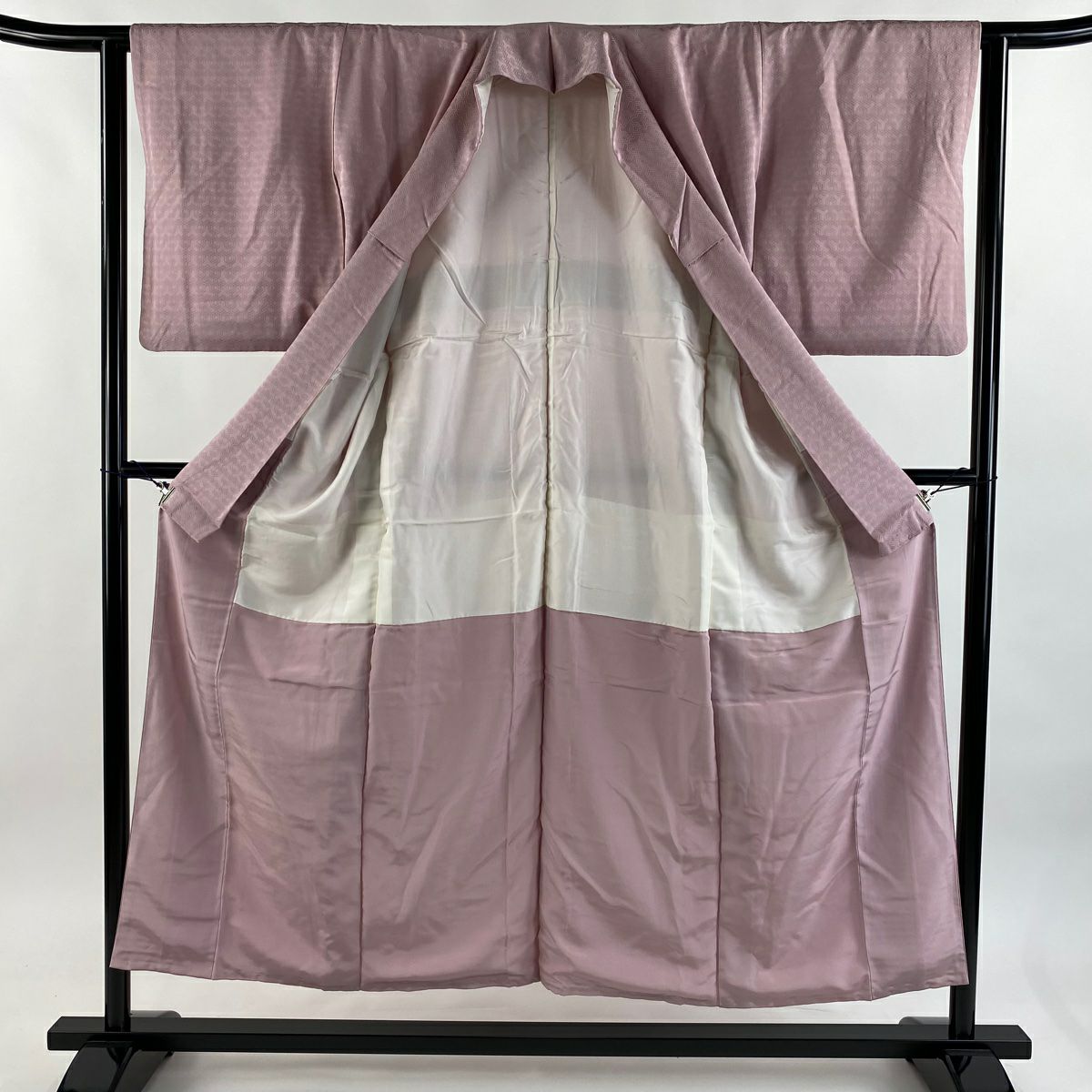 色留袖禮服 身長151.5cm 袖長61.5cm S 雙層 地紋 淺紫 純蠶絲 優品級 一個紋