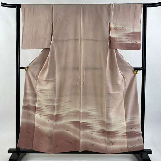 付下 身長156.5cm 袖長62.5cm S 雙層 葉柄 霞 漸層 淺粉色 純蠶絲 優品級