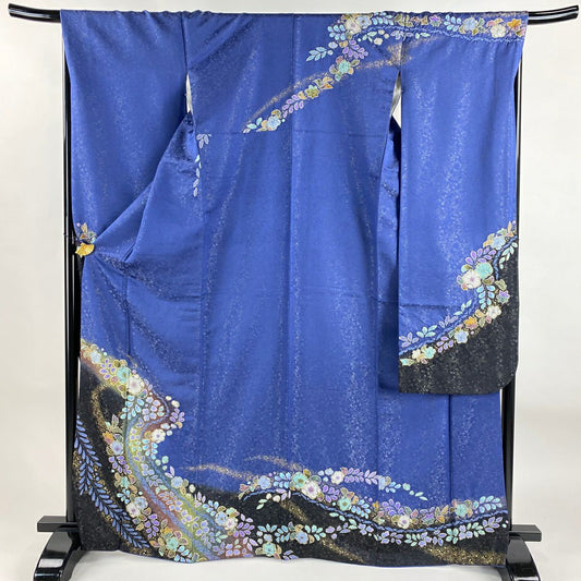 【美品】振袖禮服 身長167cm 袖長69cm L 雙層 徳永憲峯 落款あり 辻花染 金通し 金銀彩 青紫 純蠶絲 逸品級