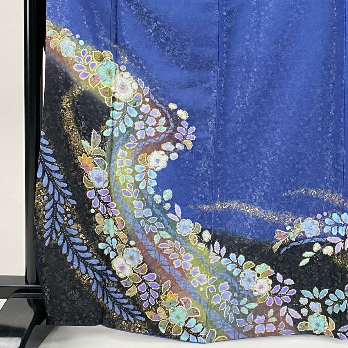 【美品】振袖禮服 身長167cm 袖長69cm L 雙層 徳永憲峯 落款あり 辻花染 金通し 金銀彩 青紫 純蠶絲 逸品級