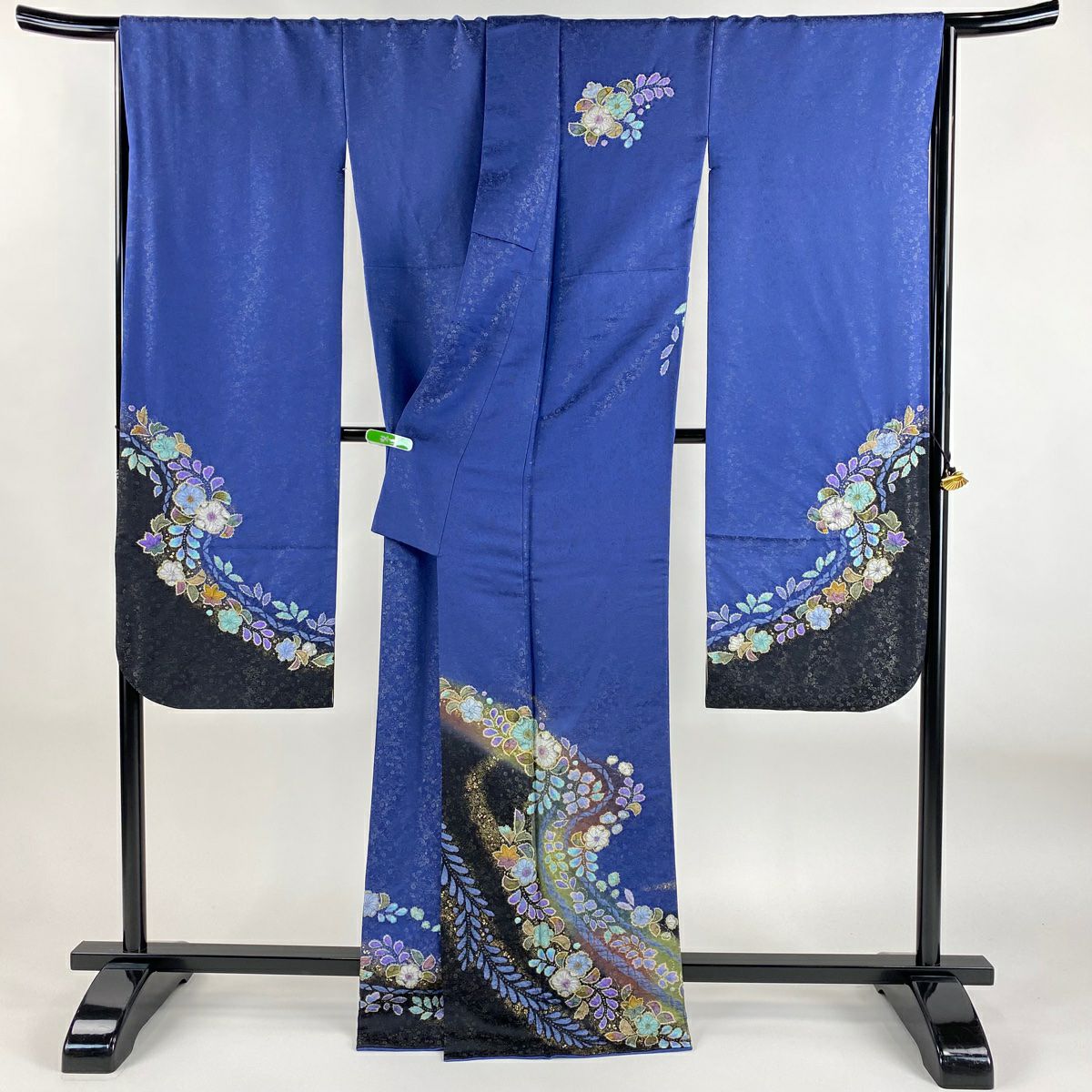 【美品】振袖禮服 身長167cm 袖長69cm L 雙層 徳永憲峯 落款あり 辻花染 金通し 金銀彩 青紫 純蠶絲 逸品級