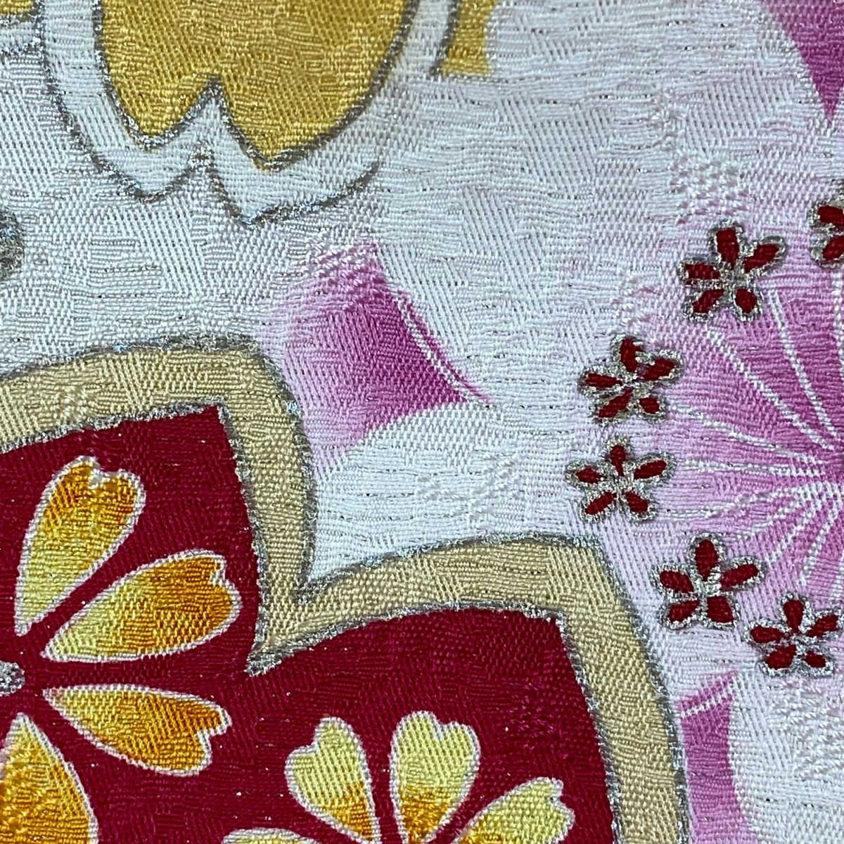 振袖禮服 身長164.5cm 袖長67cm M 雙層 牡丹 櫻花 刺繡 銀通し 奶油色 純蠶絲 逸品級
