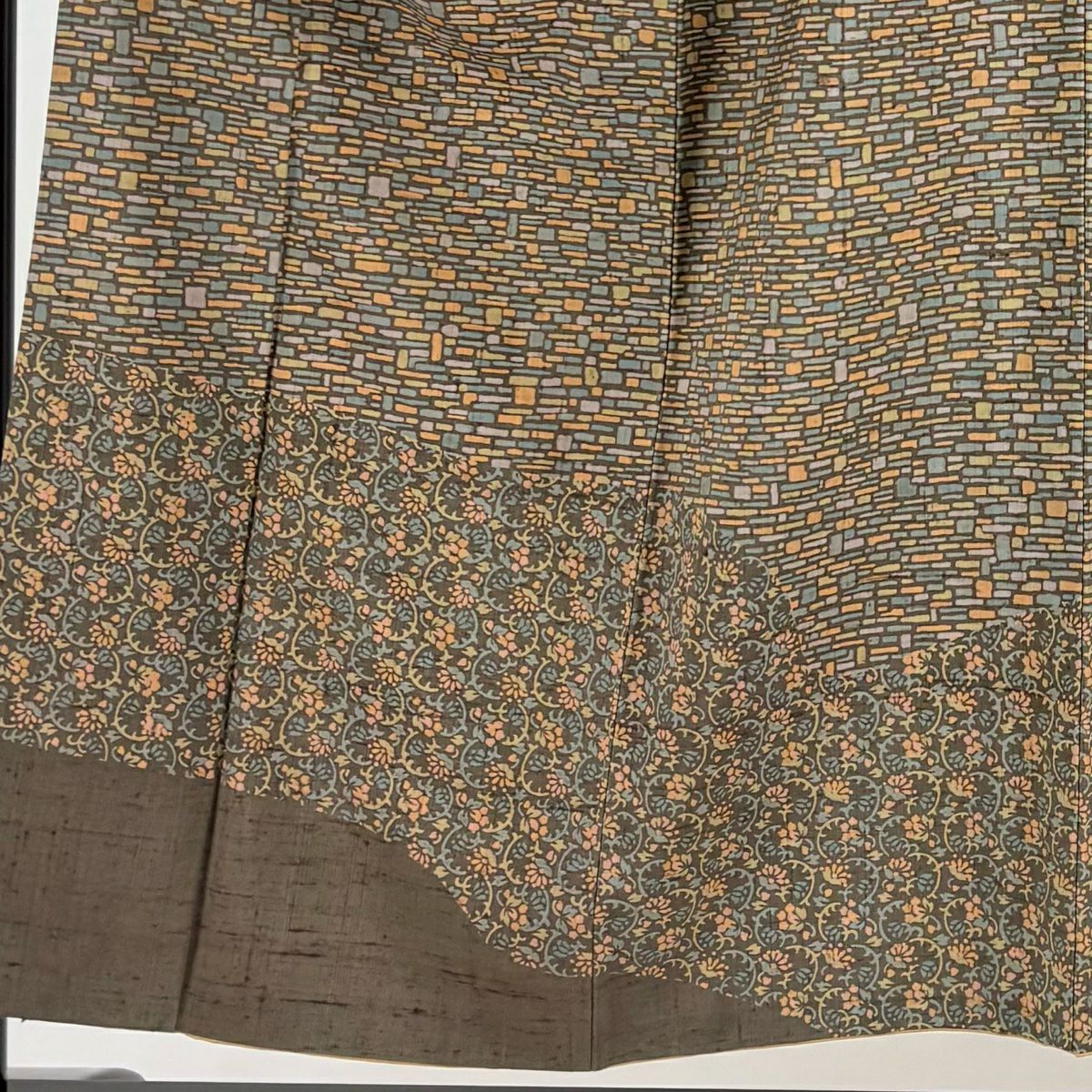 【庫存清倉】訪問服 身長152.5cm 袖長63.5cm S 雙層 紬織織 花唐草紋 幾何圖案 灰茶 純蠶絲 名品級