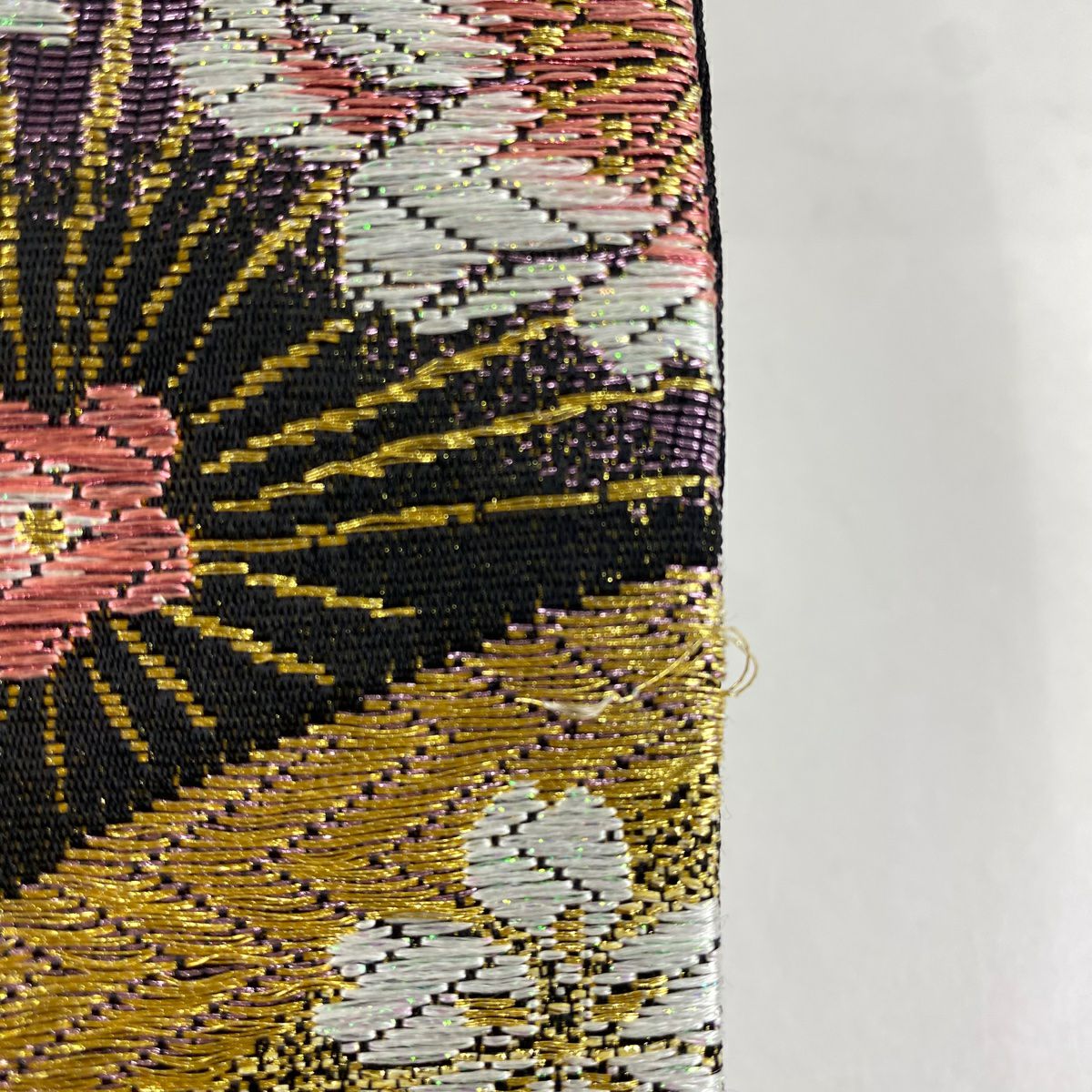 【美品】 袋帶 秀品級 樱花 波 金絲 刺繡 紫 六通 純蠶絲