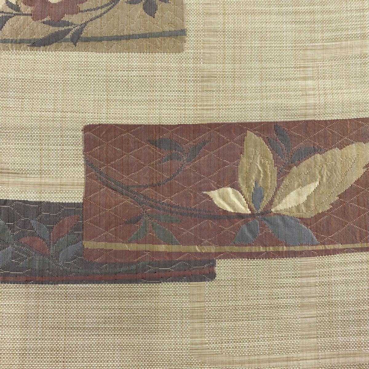 【美品】 袋帶 秀品級 證書齊全 紬織織 色紙 草花紋紋 米色 六通 純蠶絲