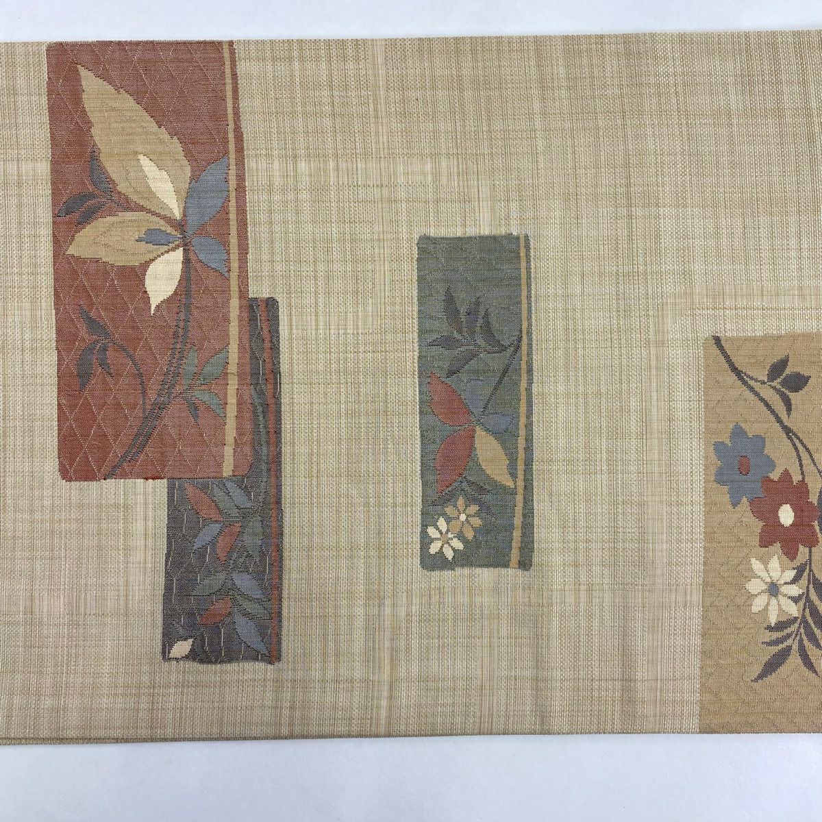 【美品】 袋帶 秀品級 證書齊全 紬織織 色紙 草花紋紋 米色 六通 純蠶絲