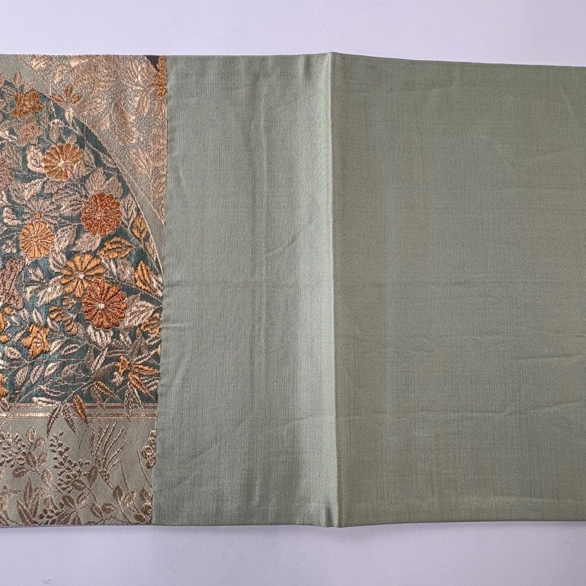 【美品】 袋帶 秀品級 桐 菊花 金銀彩 金金箔 抹茶 深藍 六通 純蠶絲