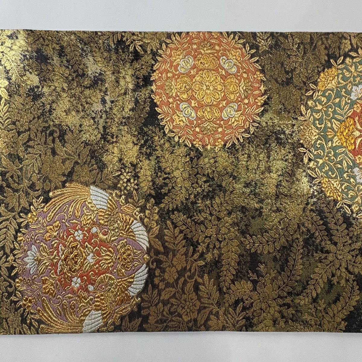 【美品】 袋帶 秀品級 向鳥 華紋 金絲 金金箔 金色 六通 純蠶絲