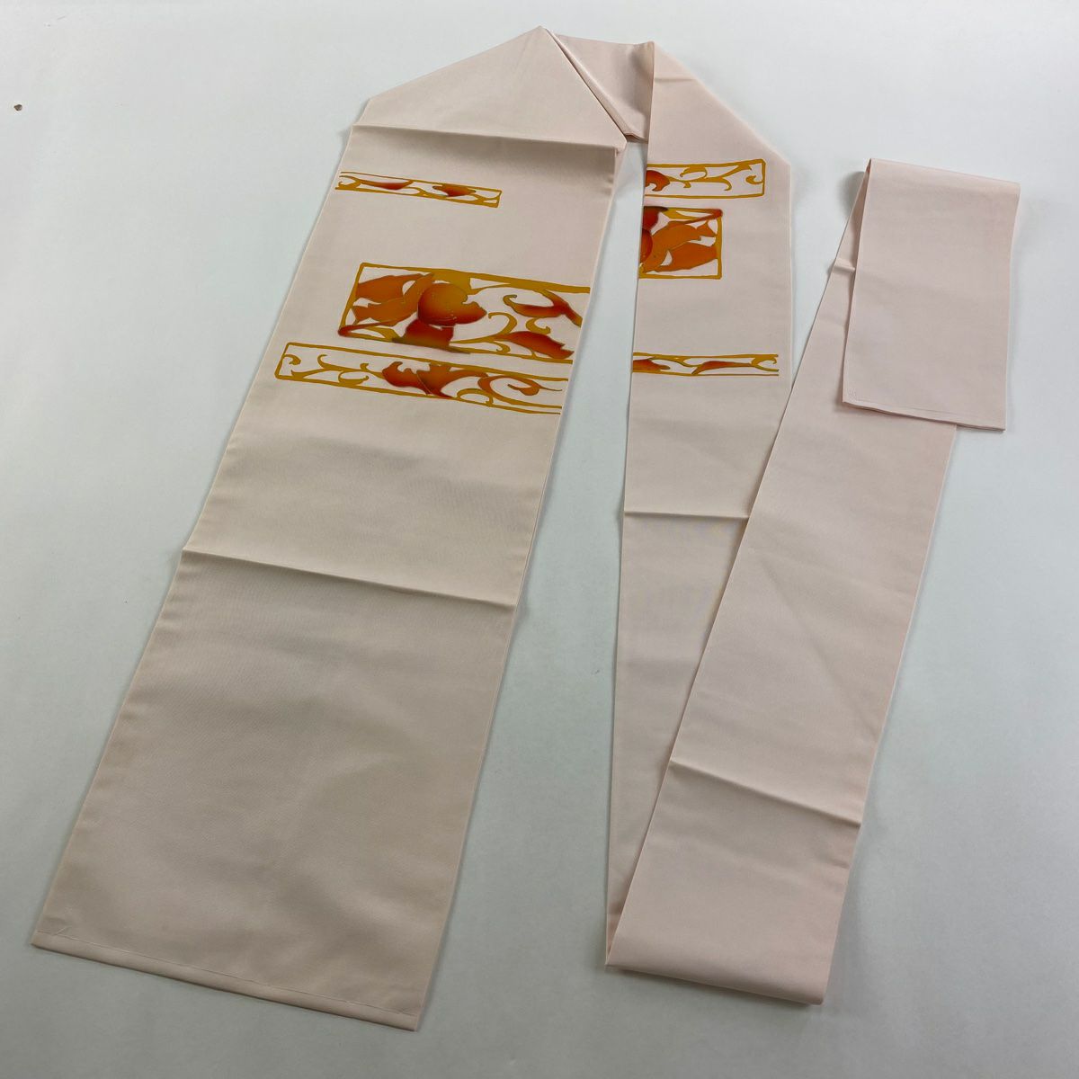 名古屋帶 優品級 草花紋 金彩裝飾 淺粉色 純蠶絲